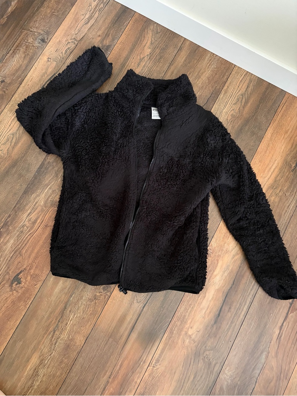 PINK Victoria’s Secret Black Sherpa Full Zip Jacket Size XS Teddy Fleece Coat